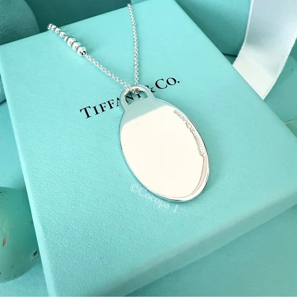 🩵 Tiffany & Co. 🎨 RARE Return To Tiffany Blue Splash Tag Oval Pendant 🤍 - Picture 6 of 15